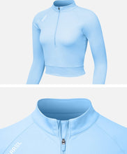 Load image into Gallery viewer, Barrel Women Resort Half Zip Crop Rashguard-BLUE - Rashguards | BARREL HK