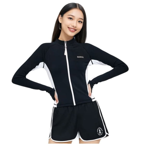 Rashguards: Barrel Women Color Scheme Crop Zip Rashguard-BLACK - 2025, BARREL, BARREL HK, Black, BRIV25HKOP02