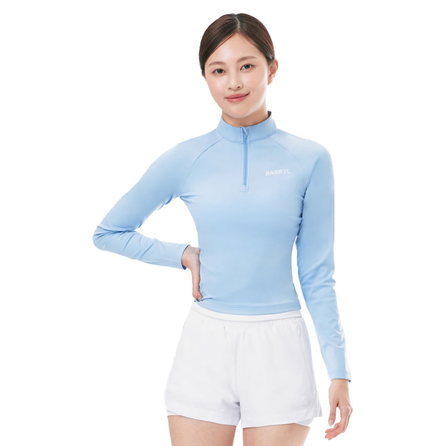 ☆BARREL☆ ラッシュガード Women Ellen Half Zip Up Rashguard Barrel Women Essential Half Zip Crop Rashguard-BLUE – Barrel