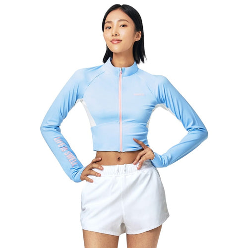 Barrel Women Motion Crop Zip-Up Rash Guard-AQUA - Rashguards | BARREL HK