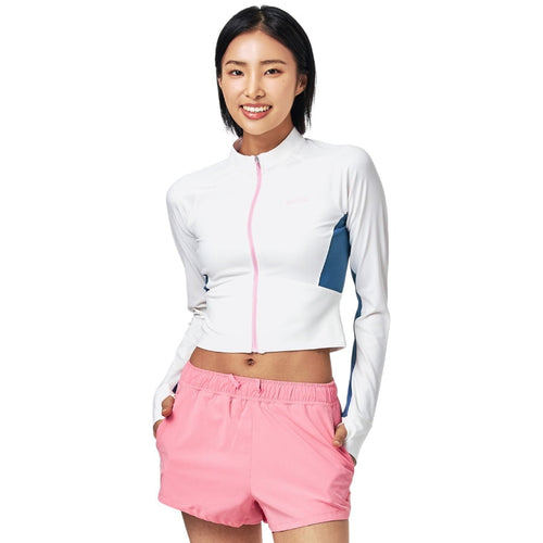 arrel Women Motion Crop Zip-Up Rash Guard-WHITE - Rashguards | BARREL HK