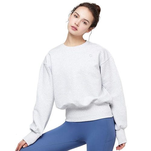 Barrel Fit Womens Crop Sweatshirts-MELANGE GREY - Fitness Hoodies & Sweaters | BARREL HK